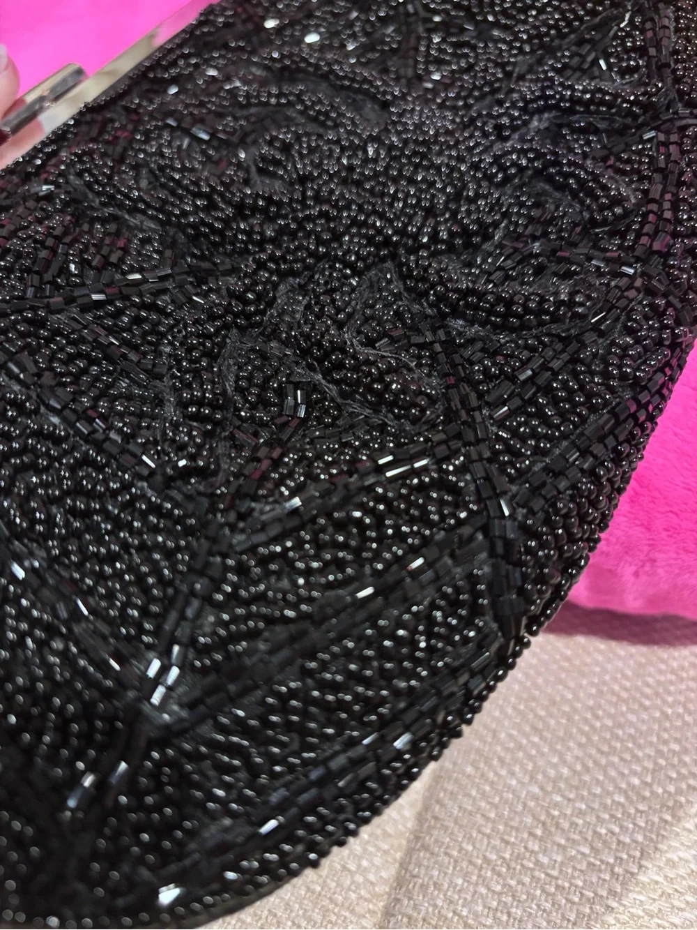 Elegant Black Beaded Evening Clutch with Chain